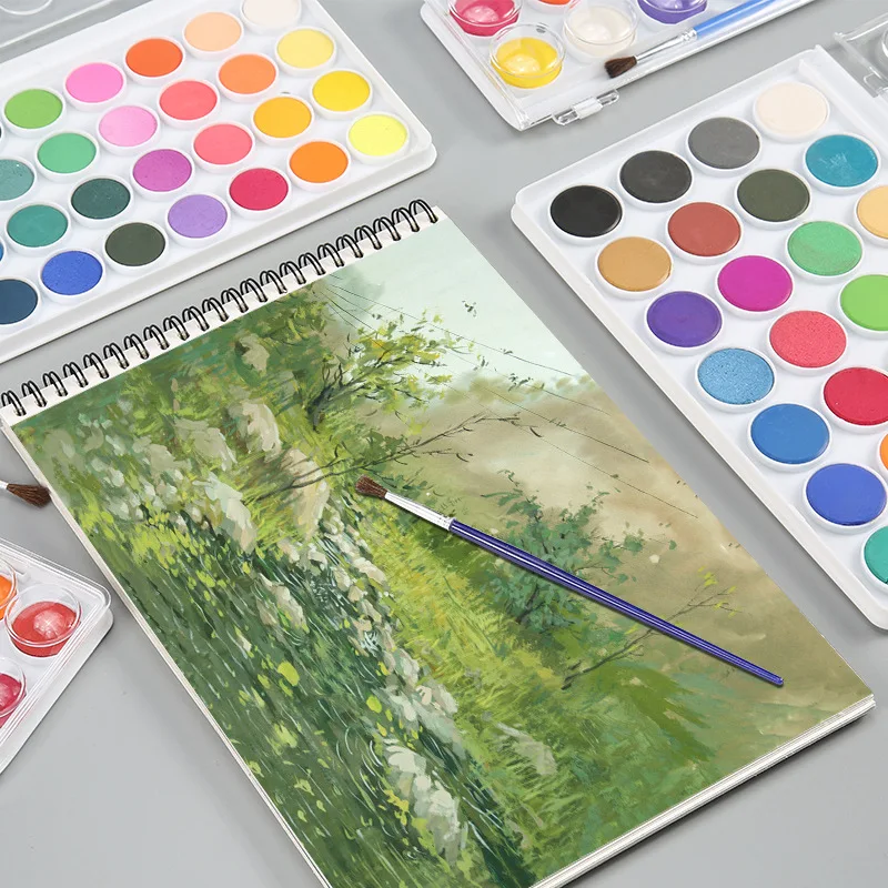 12/16/18/28/36 color solid gouache watercolor powder paint set with water brush pen portable watercolor paint drawing