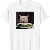 summer dinner table cat meme tee shirt funny internet yelling confused gift t shirt cute cat short sleeves t shirt