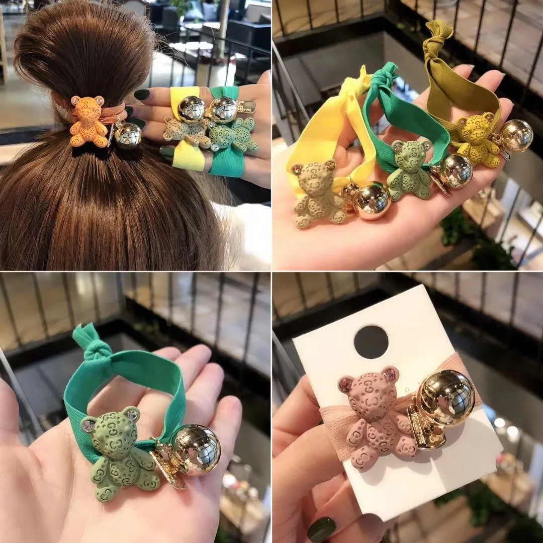 Candy-colored puppet bear metal color ball head rope high elastic rubber band hair cute girl child ring | Детская одежда и обувь