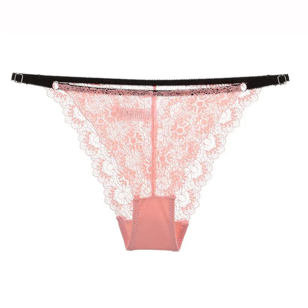 pink Кружевные трусики женские с низкой талией трусы Прозрачное нижнее белье регулируемые ленты сексуальные трусы - Цвет: pink
