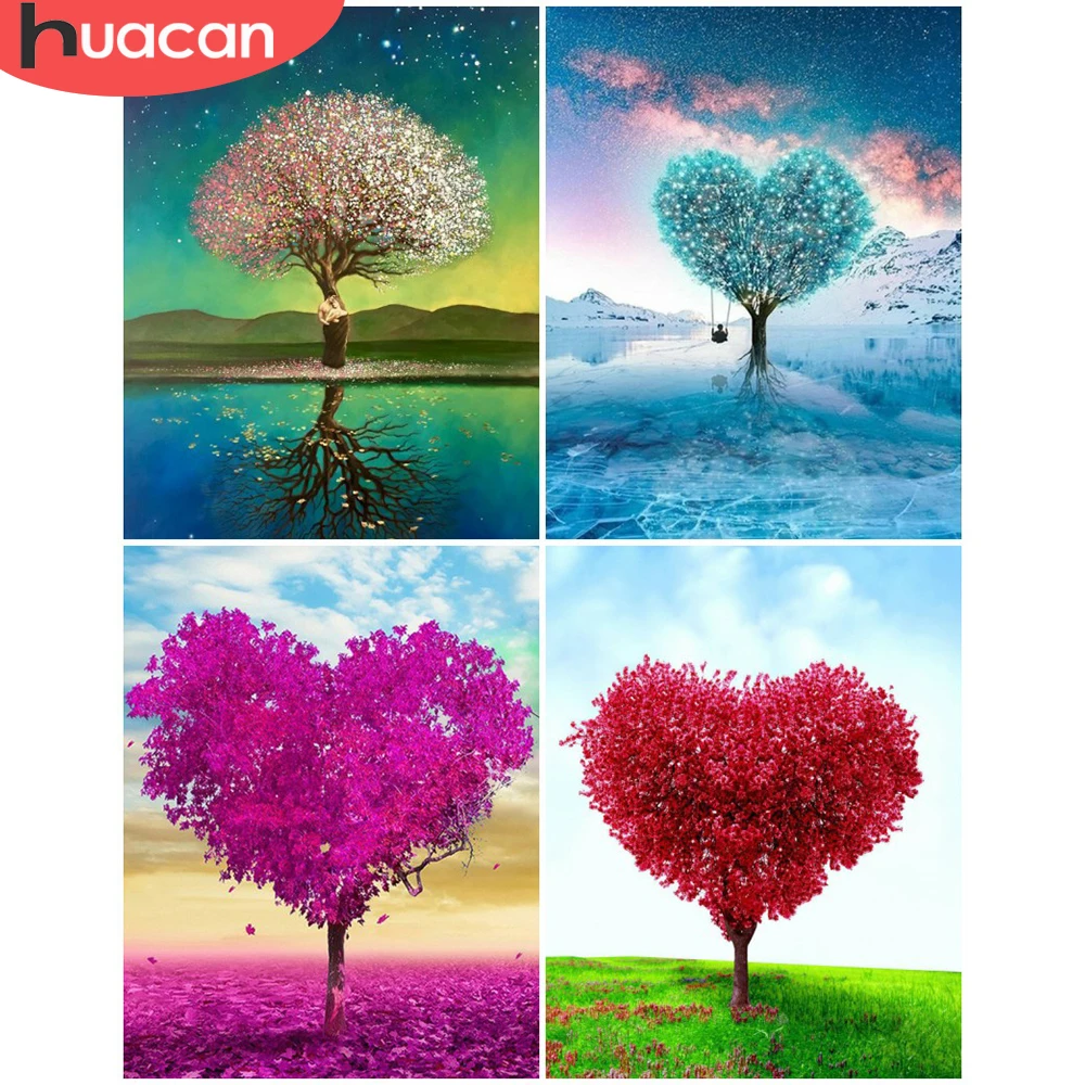 

HUACAN картина маслом по номерам дерево Пейзаж в рамке Раскраска по номерам сердце пейзаж на холсте DIY Украшение дома DIY подарок