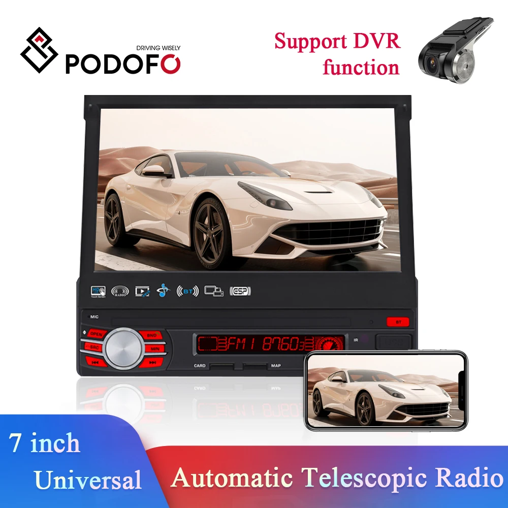 Podofo автомобиль радио Bluetooth 1 din автоматические вытяжные собачьи поводки Экран