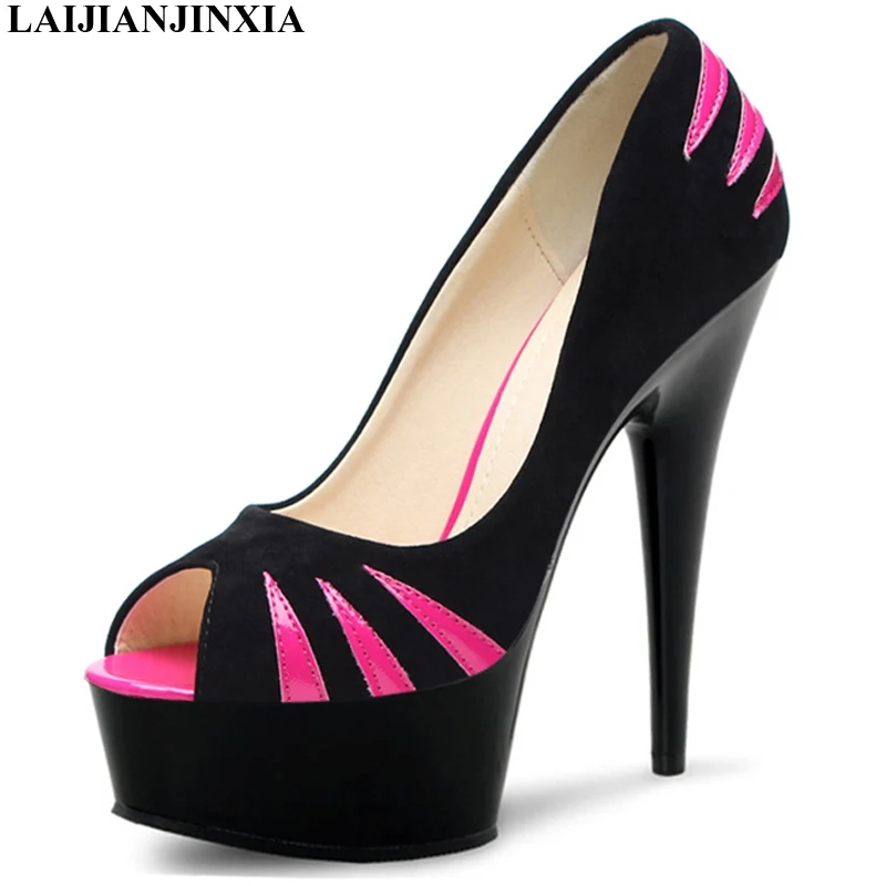 

LAIJIANJINXIA New Open Toe For Women Spike 15cm High Heels Platform Pumps Patent Leather Shoes Women Gothic Runway Shoes
