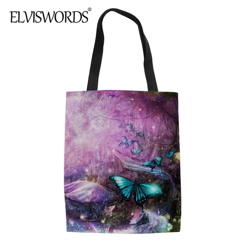 

ELVISWORDS Butterfly Art Pattern Women Durable Linen Handbag Ladies Casual Street Shopping Tote Single Shoulder Bag