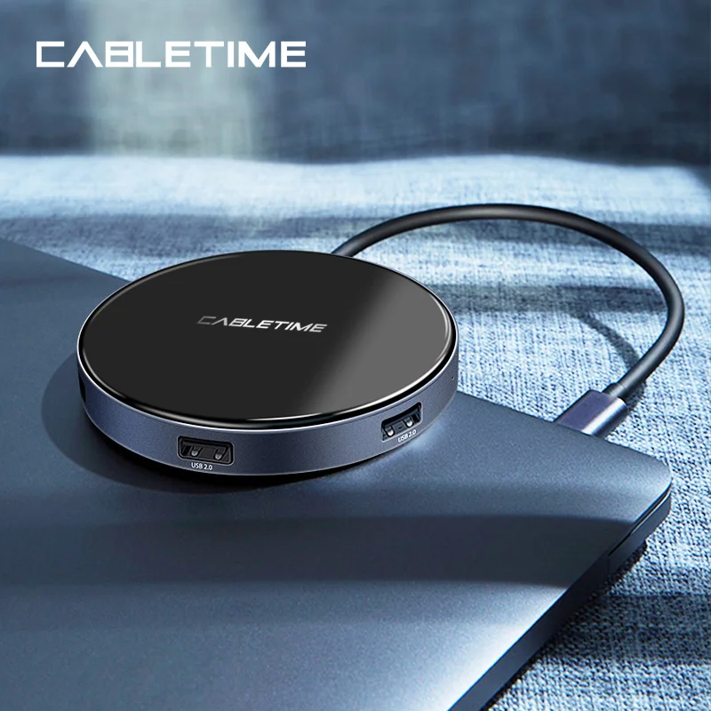 

CABLETIME USB C HUB to Multi USB 3.0 Wireless Charge HDMI RJ45 Type-C Adapter for MacBook Pro Air iWatch Type C HUB N306