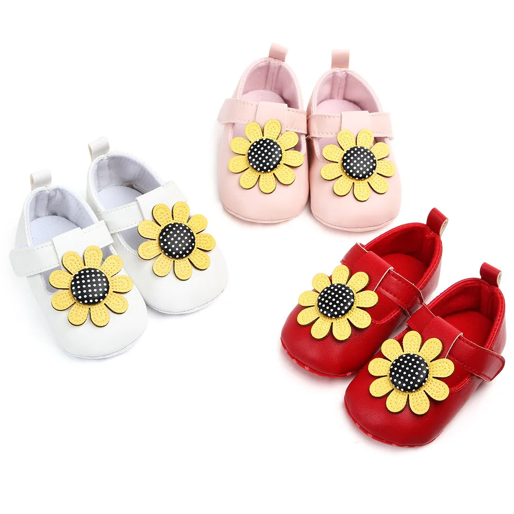 

Baby Toddler Shoes for Newborn Fashion Sunflower Princess Prewalker Girl Soft Bottom Non-slip 0-12 Months First Walkers