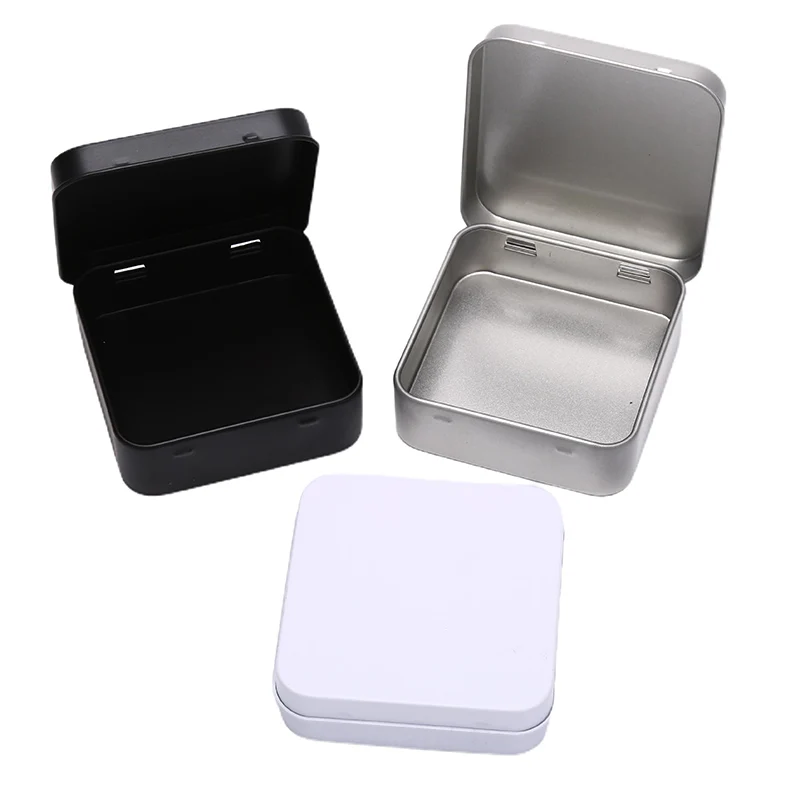Mini Metal Tins Container Square Hinged Flip Storage Tin Box Small Kit Case Jewelry Coin Candy Condom Organizer Portable
