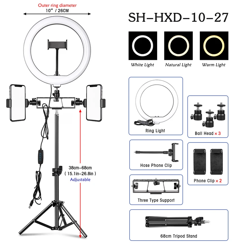 

SH 10inch/26cm Led Ringlight Photography Fill Lighting With Tripod Stand Usb Charge Selfie Led Lamp For Streaming Photography
