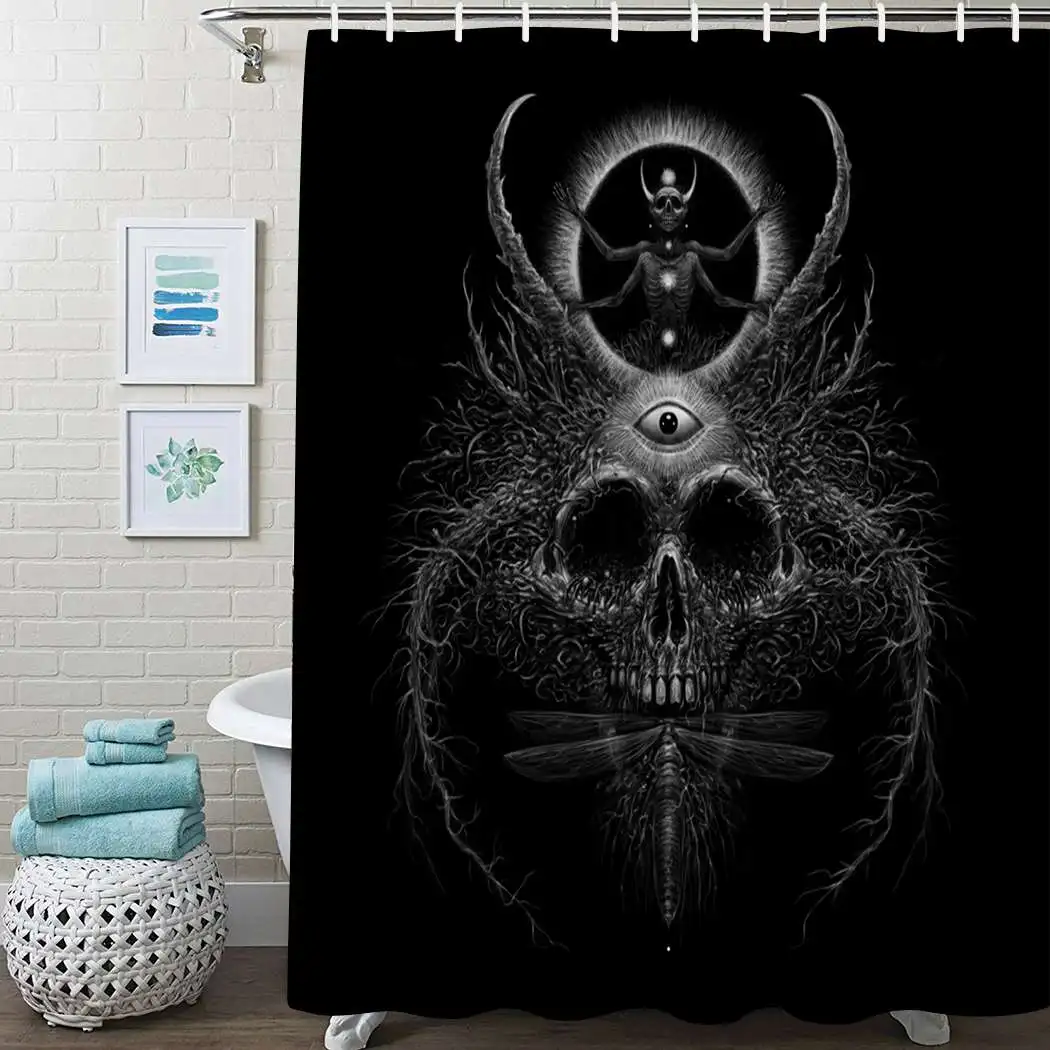 

Psychedelic Skull Shower Curtain White Line Shower Curtain Waterproof Fabric For Bathroom Decor Shower Curtains Set With Hooks