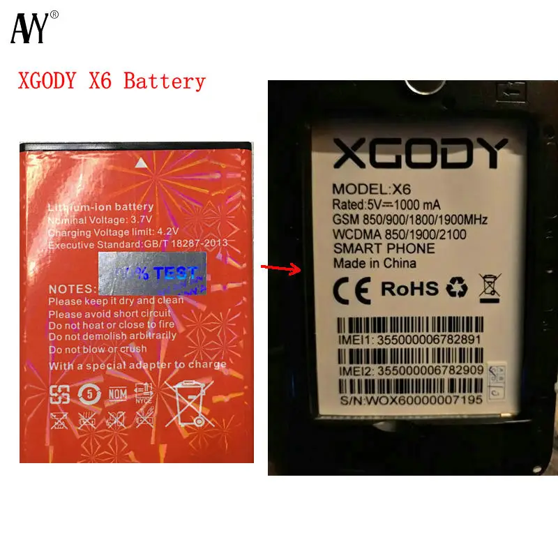 Аккумулятор AVY для XGODY X6 5 0 дюйма стандартные перезаряжаемые литий ионные батареи