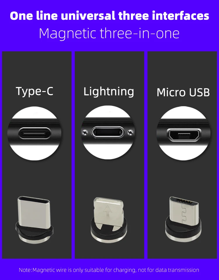 CHAURE 1 м usb кабель для зарядки с магнитным креплением течет светильник для быстрой зарядки на борту самолета type c micro usb 8-pin Магнитный кабель для Xiaomi huawei Зарядное устройство