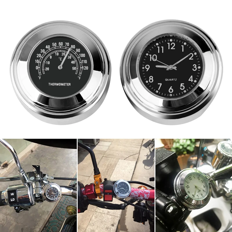 

1 Set Universal 7/8 Motorcycle Handlebar Mount Quartz Clock Thermometer Waterproof Chrome Moto Motorcycle Handlebar Clock Watch