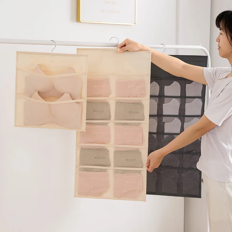 

24Grid Double-sided Storage Hanging Bag Foldable Underwear Organizer Wardrobe Door Back Hanging Bag Socks Sundries Storage Bags