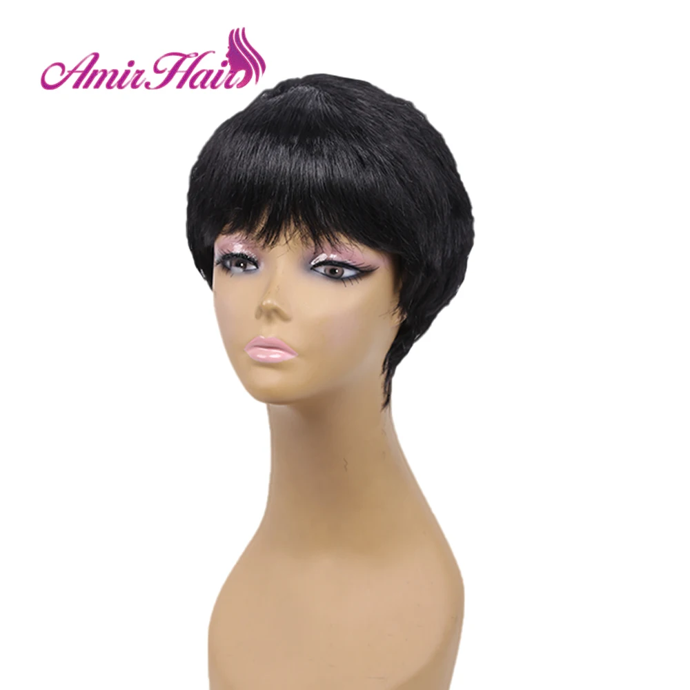 Amir short straight synthetic wigs For African American Women High Temperature Fiber Ombre Burgundy Blonde Grey Cosplay Hair