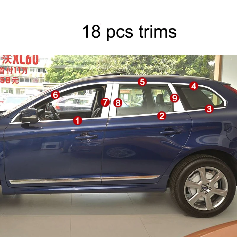 Lsrtw2017 304 нержавеющая сталь окна автомобиля планки для volvo xc60 2009 2010 2011 2012 2013 аксессуары - Название цвета: 18 pcs trims