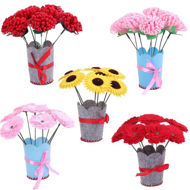 

Children DIY Handmade Crafts Flower Pot Potted Plant Toys Non-woven Kindergarten Manual Montessori Toys Decorative Bouquet