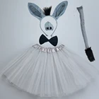 Костюм осла джунглей для взрослых и детей, реквизит для косплея с длинными ушами, хвостом и луком, пасхальный Пурим для вечеринки