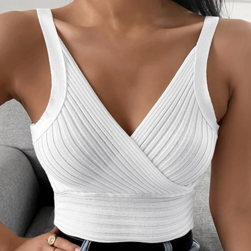 

Ladies Sleeveless Tops Sexy V-Neck Vest Casual Suspenders Women Slim Solid Color Tank Tops 2022