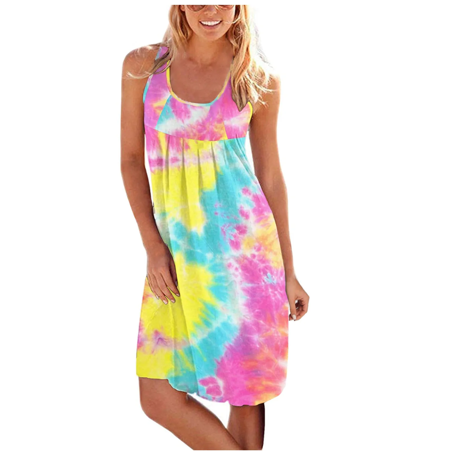 

Classic New Fashion Dress For Women Sleeveless Leaves Print Dress U-neck A-line Skinny Tank Dress Long Dress Beach Girlish Style