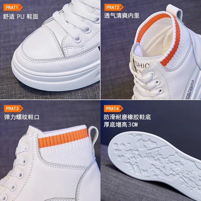 Classic Women's Walking Shoes All-match High-top Casual White Shoes Increased Waterproof Comfortable Vulcanized Footwear