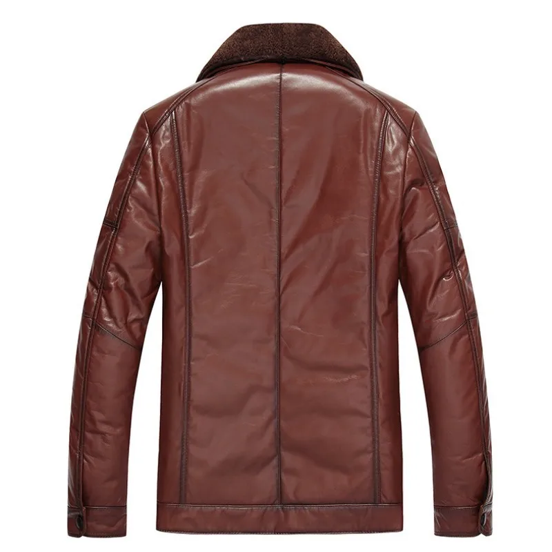 Мужская шерстяная куртка с воротником из натуральной воловьей кожи зимняя