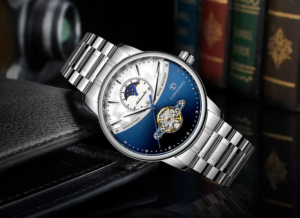 Часы наручные Forsining Мужские автоматические механические из нержавеющей стали с