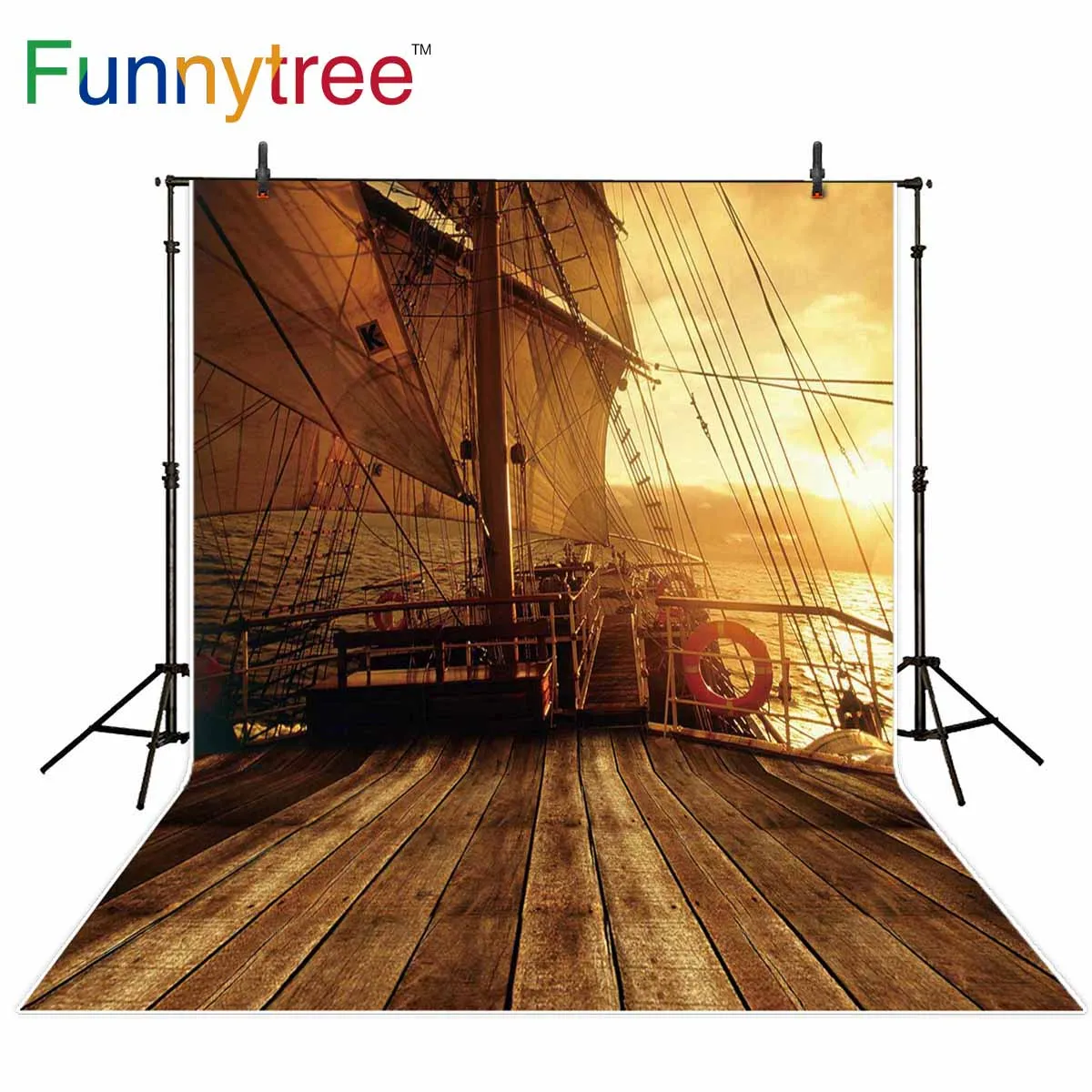 

Funnytree party backdrop Wood Pirate sailboat background Sunset baby shower photocall photography photo studio decoration