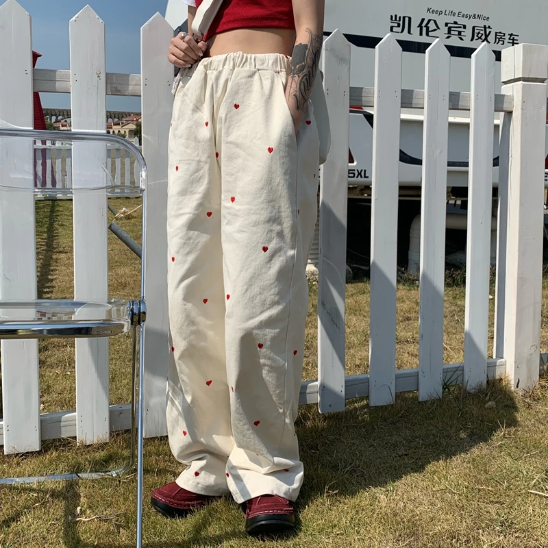Женские джинсы с вышивкой, широкие брюки средней посадки, мешковатые винтажные джинсы для отдыха, прямые джинсовые брюки для девочек, 2021
