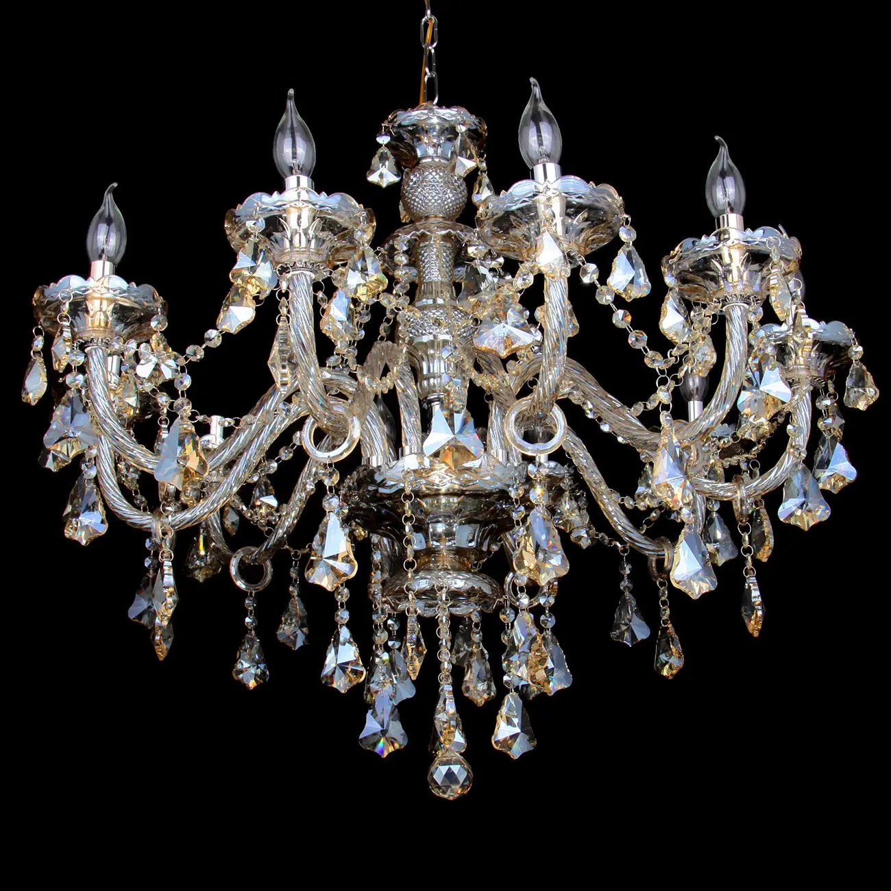 

Honhill Chandeliers 4/6/8/10/15 Arms Ceiling Light Cognac Chandelier K9 Crystal Glass Light Candle Lamp E12 E14 110V 220V