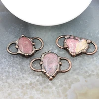 natural stone rhodonite slice pink quartz antique brass style connectorused for bracelet necklace charms diy jewelry making