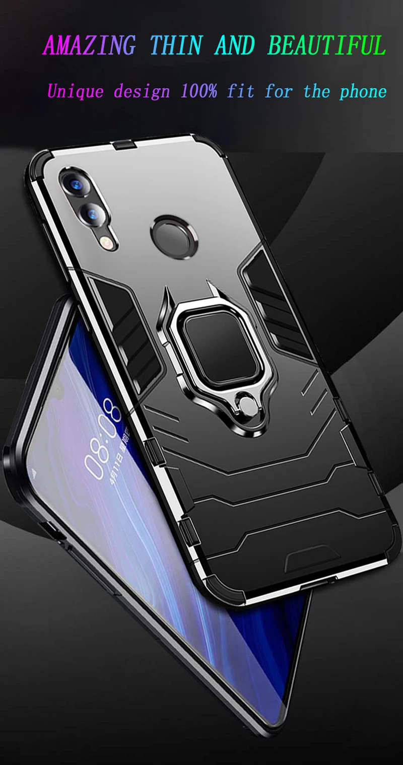Бронированный противоударный ПК чехол для huawei Honor 9x 8x 8A 8S 7A 7C фотоаппаратов моментальной печати 7S Nova 5i 5 4 3 3i Y6 Y7 Pro Y9 Prime чехол с подставкой держатель кольцо
