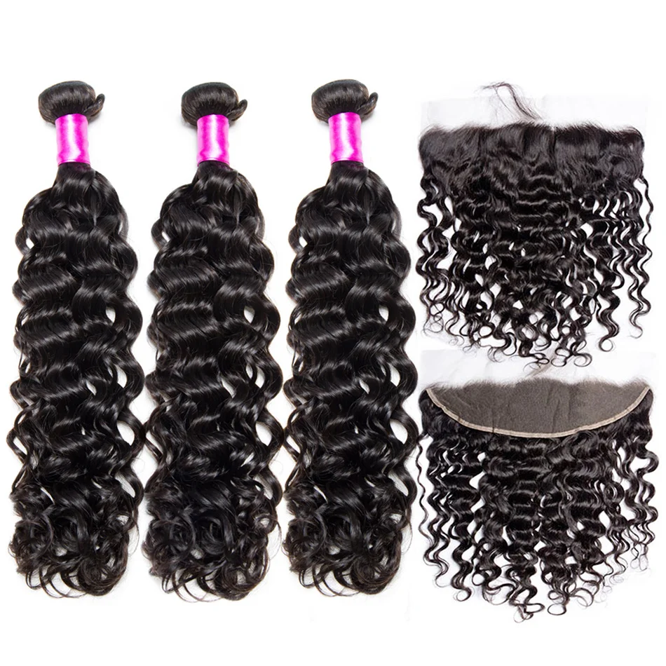 Перуанские человеческие волосы пучки с закрытием 13x4 кружева фронтальное