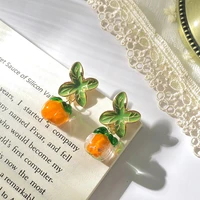 orange persimmon stud earrings sliver needle metal flower for women cute tassel earrings fruit stud earrings dangle jewelry gift