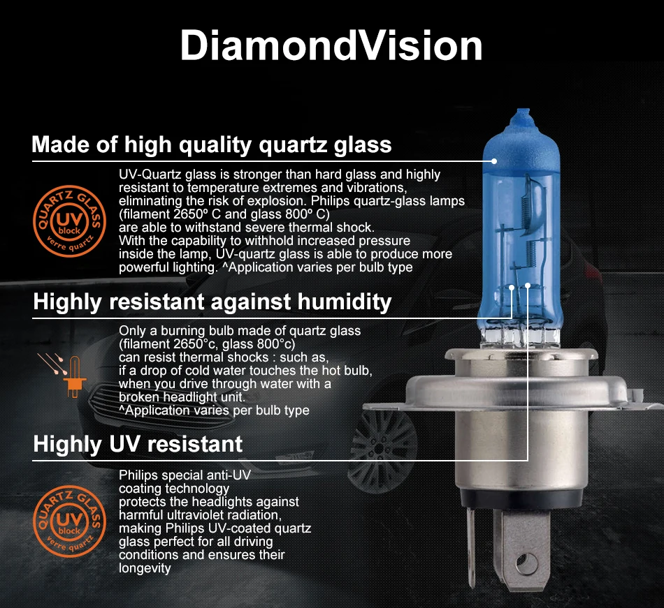 Philips h4 halogen 55W 12V Diamond Vision 5000K Ultimate White Light auto lamp H4 Headlight Original Car Accessories 2PCS