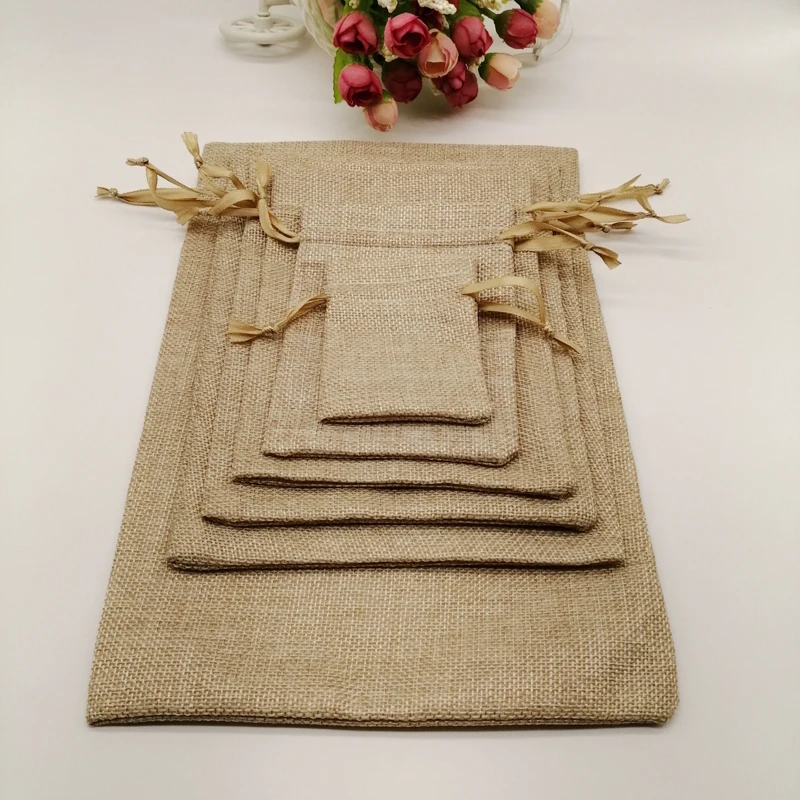 

30pcs Sack Jute Gift Bag Silk Ribbon Drawstring Jute Bag Jute Webbing Handles for Bags Gift Packaging Bags Storage Travel Pouch