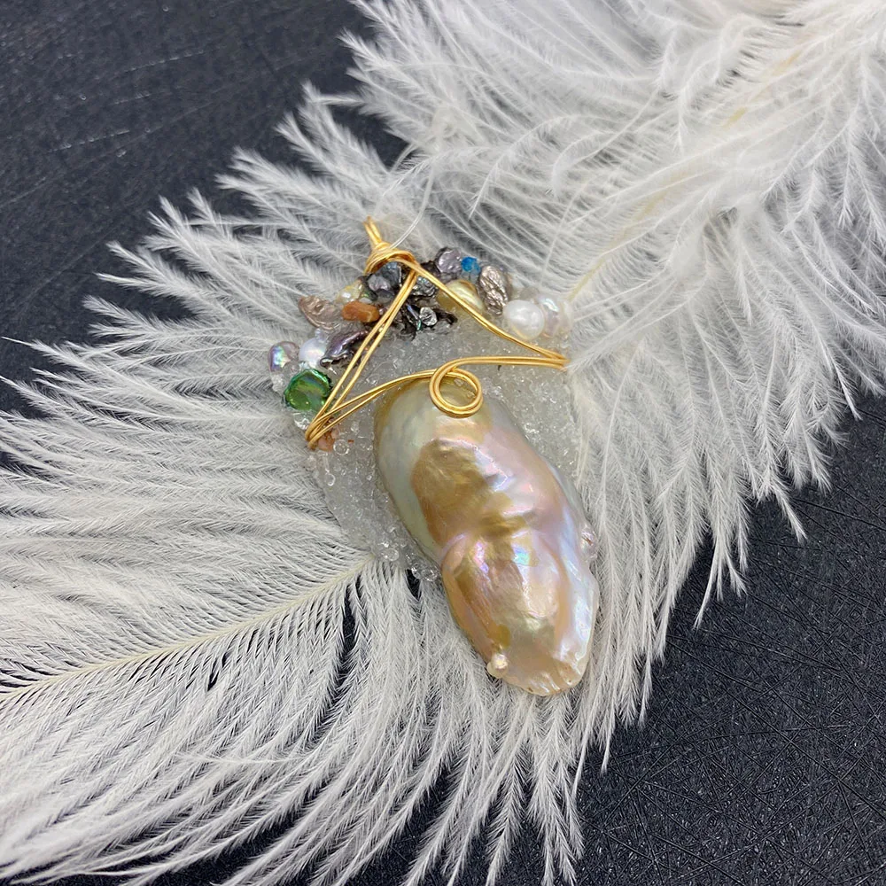 

Baroque Freshwater Pearl Pendant Irregular DIY Necklace Jewelry Making Fitting Crystal Inlaid Pearl Manual Copper Wire Winding