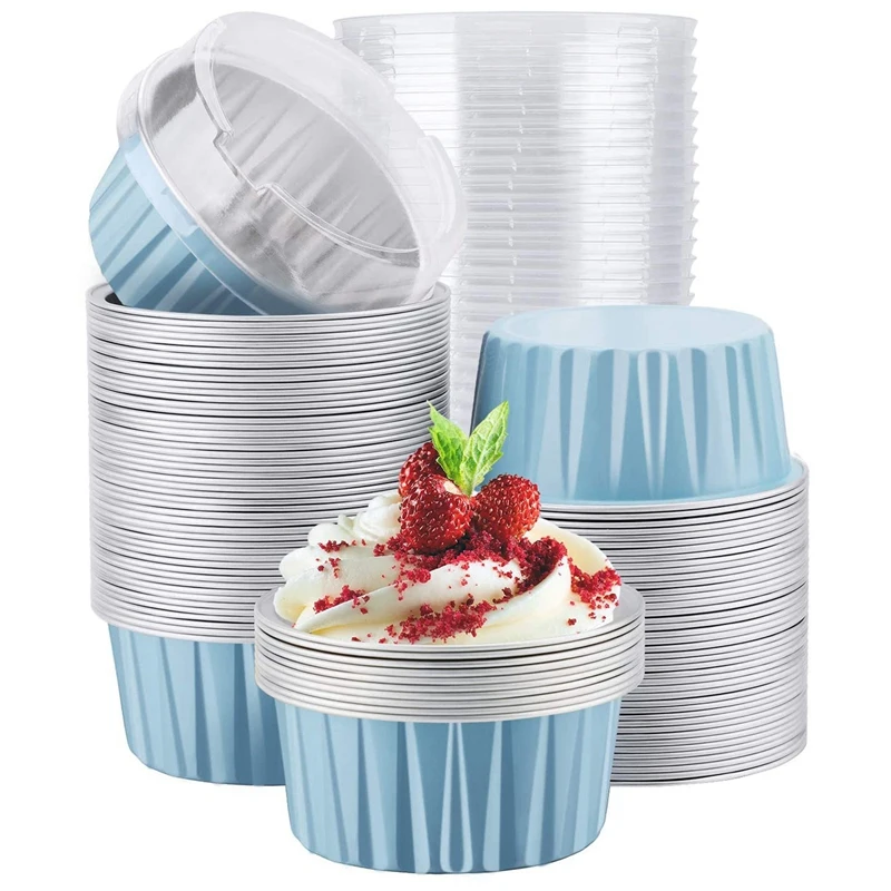 

Cake Baking Cups, 300Pcs 5Oz 125Ml Muffin Liners Cups with Lids, Disposable Foil Ramekins, Aluminum Cupcake Liners