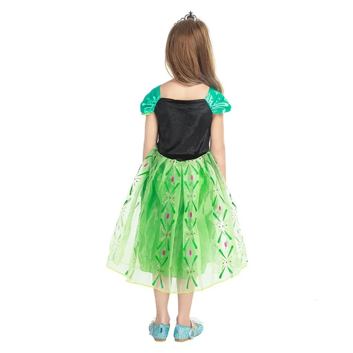 

Kids Anna Dress For Girl Party Birthday Cosplay Costume Children Sleeveless Green Ball Grown Carnival Halloween Dress up Clothes