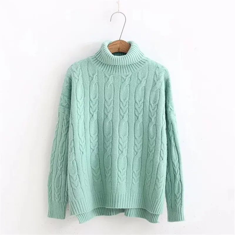 Женский трикотажный свитер-водолазка повседневный Однотонный пуловер с длинным