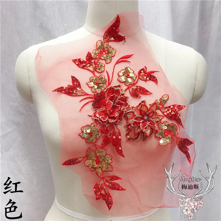 Блестки из бисера 3D Вышивка Зеленые цветы кружева платье с вышивкой DIY Аппликация