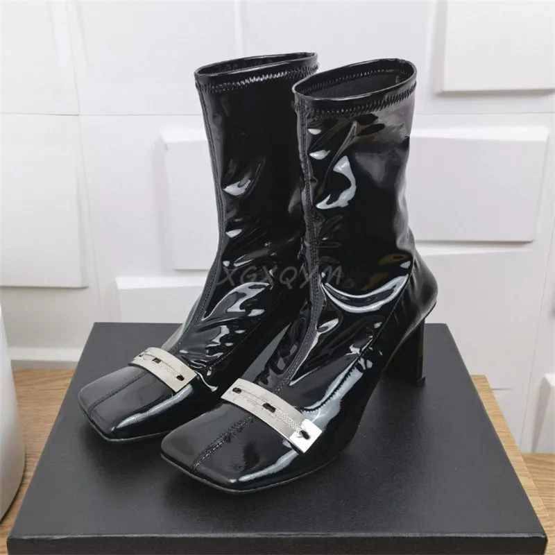 

Женские кожаные ботинки челси, черные сапоги до середины икры, на квадратном каблуке, с молнией сбоку