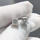 Inbeaut из белого золота 18 карат пройти Diamond тесты огранка Принцесса всего 2 ct D Цвет бриллиант квадратный серьги для женщин, серьги-гвоздики для свадьбы