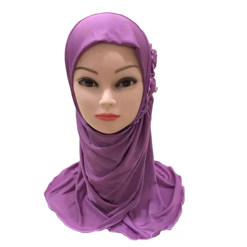 Light Purple New Muslim Kids Girls Hijab Islamic Arab School Headwear Underscarf Scarf Wrap Headscarf Full Cover Prayer Hat Accessories 2-7Y - Цвет: Light Purple