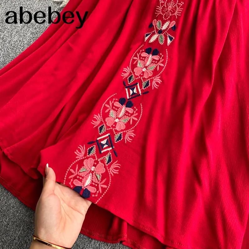 

Women Retro Print Dress 2021 Autumn V Neck Lace up A-line Dress Korean Elegant Bohemian Long Holiday Dress