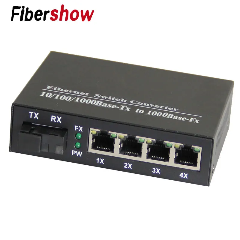 VLAN Ethernet волоконный коммутатор 4 RJ45 1 SC виртуальный канальный медиа конвертер одномодовый волоконный порт 10/100/1000 м точка-точка