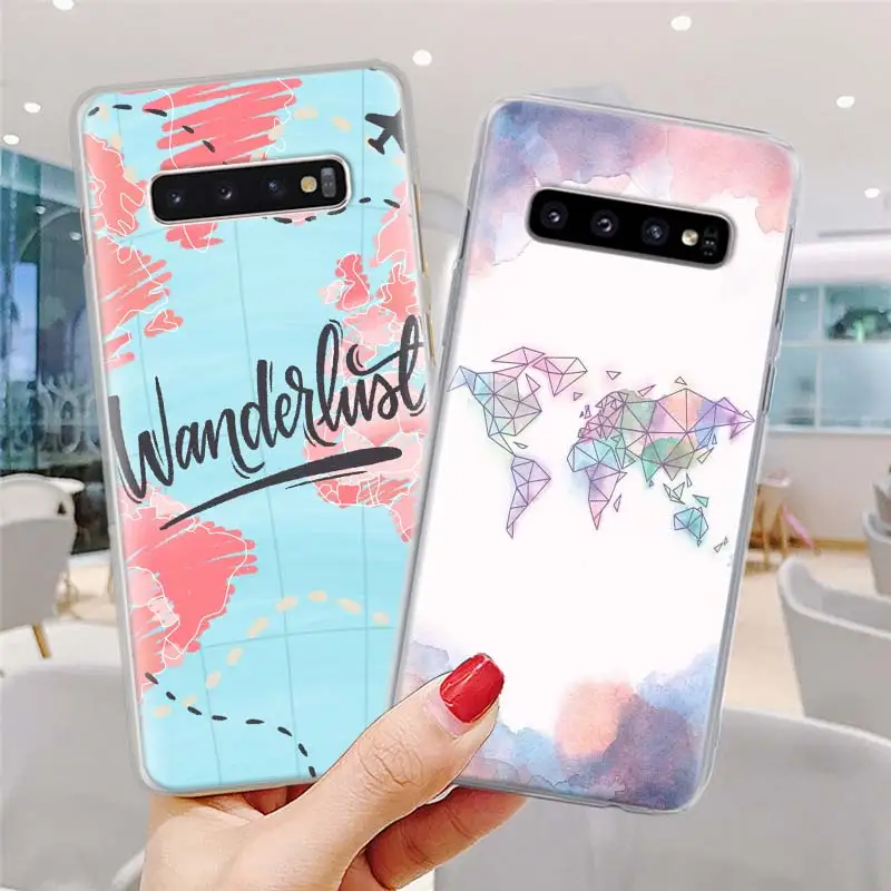 Карта мира самолет Дорожный Чехол для телефона для samsung Galaxy S10 S10e S8 S9 Plus Note 10 Plus 9 8 S6 S7 Edge Твердый Чехол