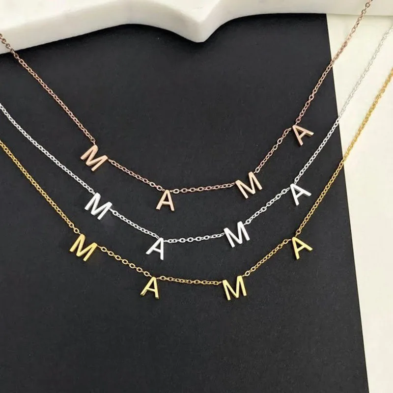 

Minimalism MAMA Letter Necklaces For Women Nameplate Jewelry Stainless Steel Rose Gold Initials Necklaces Mom Motherday Gifts