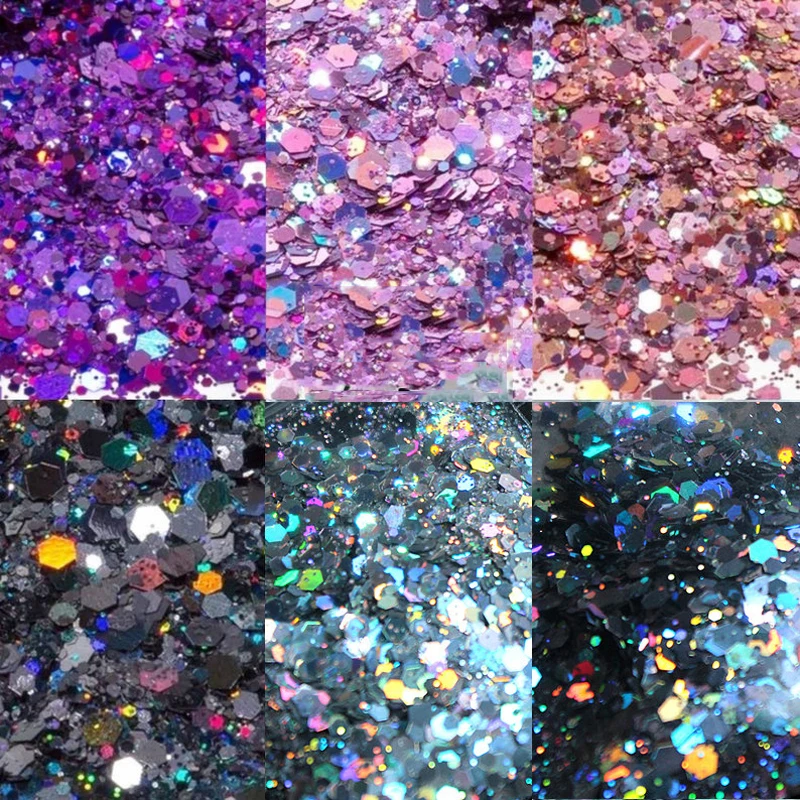 

100g Mixed-Size Holographic Nail Glitter Sequins Flake 23 Color For Option Hexagon Nail Sequins Chunky Ultra-thin Glitter Sequin