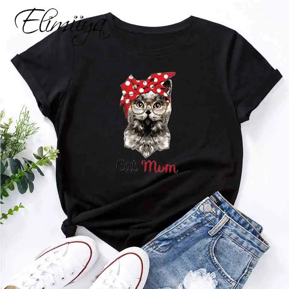 

Elimiiya 2021 Women Cute Cat Graphics T Shirt Oversized T-Shirt