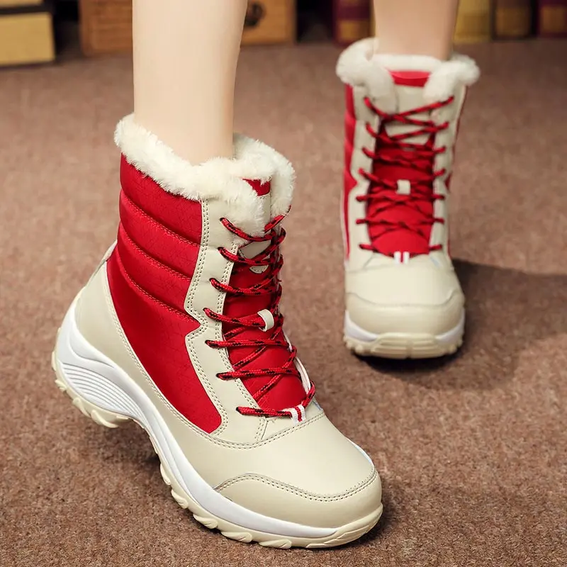 

Oversize Warm High Base Winter Shoes Women Sneakers with Fur Female Running Shoes Women's Sport Shoes Ladies Sports Red E-657
